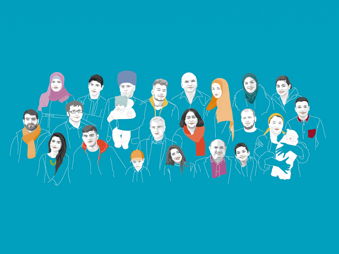 Grafik die Gesichter von Menschen im Comic-Style zeigt